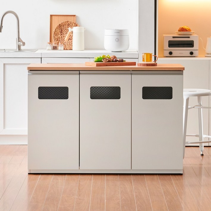 랜디 3도어 홈바 아일랜드식탁 홈바테이블 수납장, 화이트오크ISH005WO