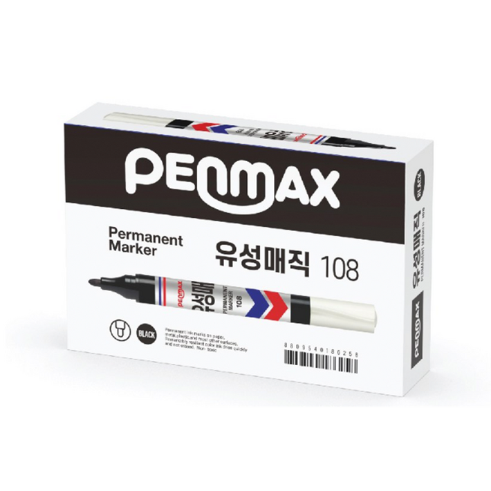 펜맥스 롱유성매직 108 12p, 흑색, 12개