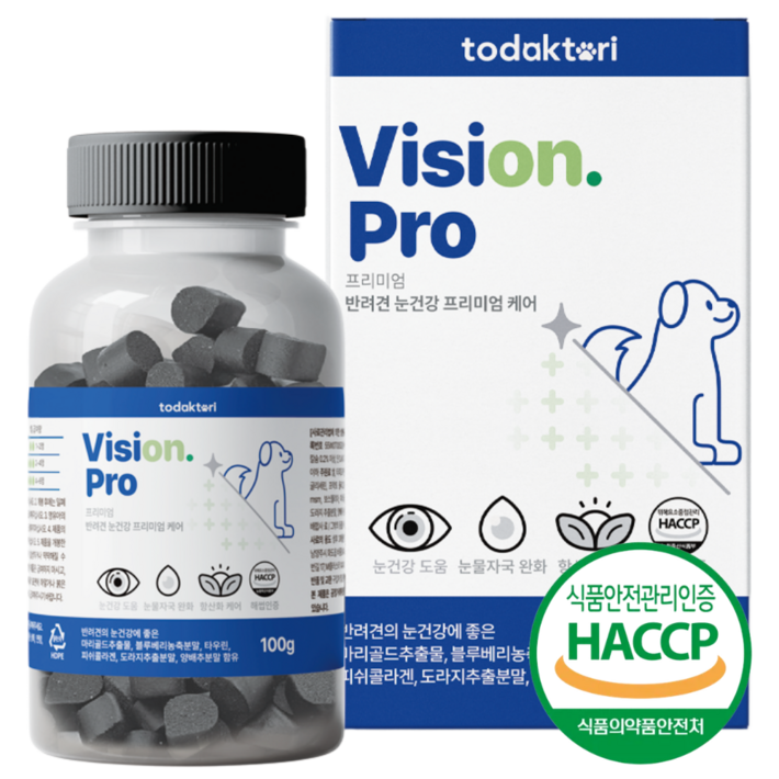 토닥토리 강아지 루테인 영양제 100정 눈건강 눈물자국 제거 간식형 전견종 ,1개