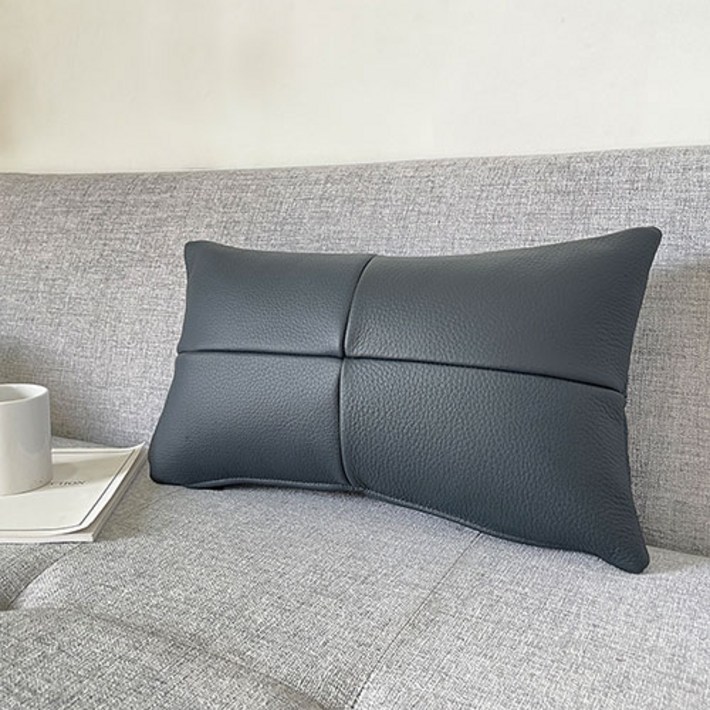 조브라운 천연 통가죽 십자 스티치 디자인 사각 쿠션, 블랙