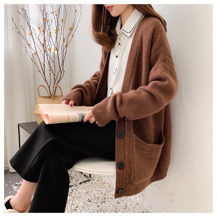 스타일아유 V넥 오버핏 가디건 여성 스웨터 하프 기장 와이드 니트 가디건 5 COLORS  AYA8CD0105