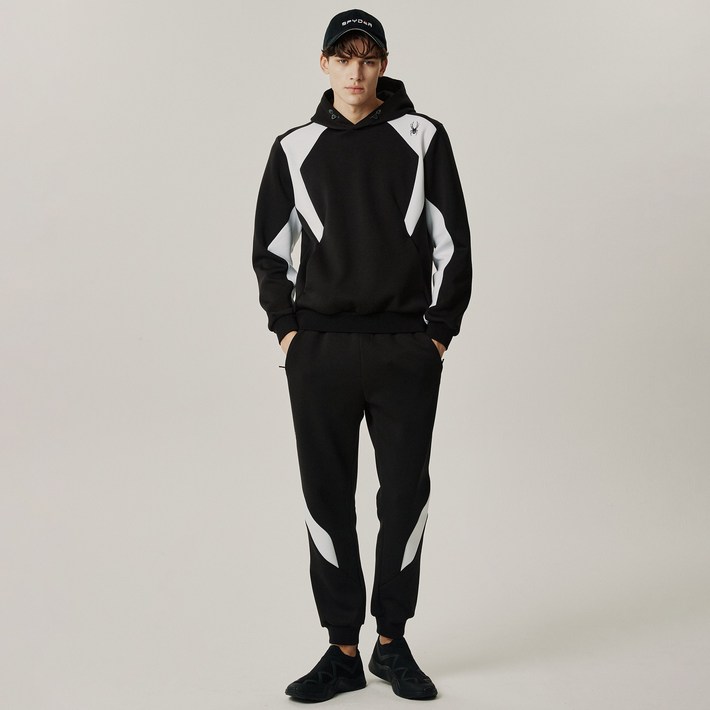 스파이더 본사 남성 컬러 블록 후드 티셔츠 SPJPCNHD301MBLK