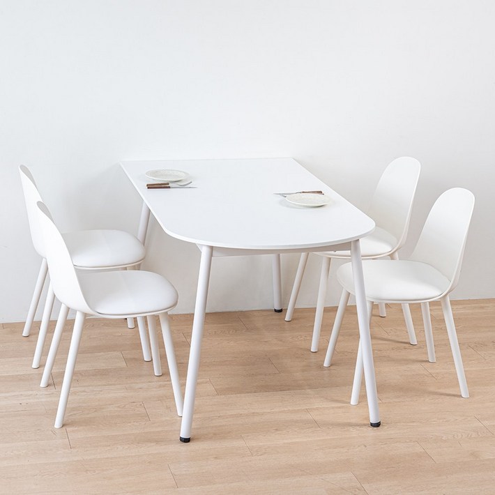 플랫 화이트 반원 카페 테이블 다이닝 원룸 반타원형 식탁, 4인용, 화이트반타원