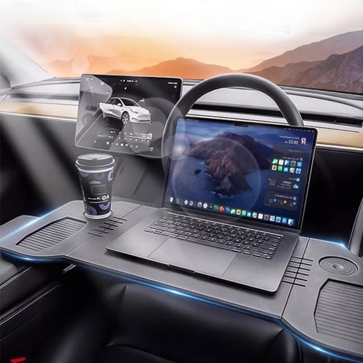 SMTONE 테슬라 차량용 접이식 테이블 Model 3 Model Y 앞좌석 뒷좌석 책상 2단풀딩책상, 블랙, 1개