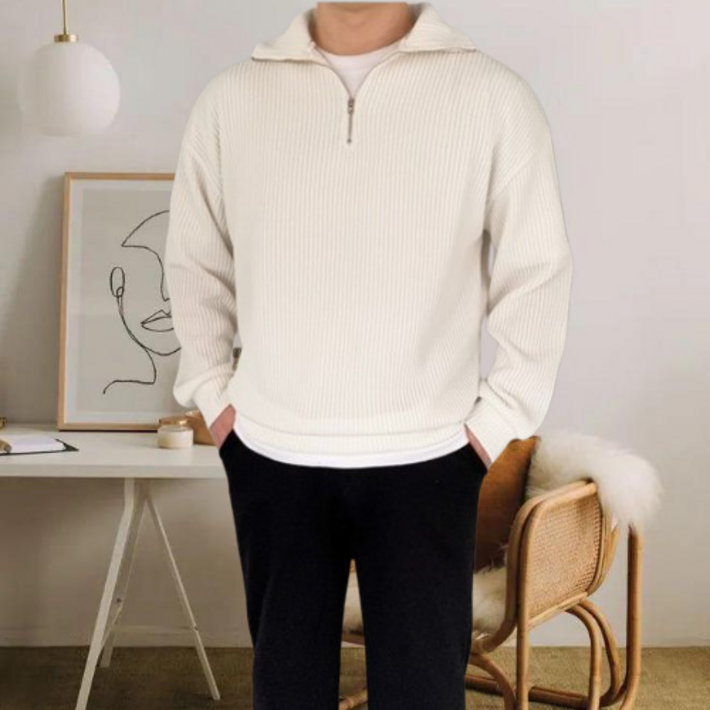 남자 오버핏 골지 니트 반집업 맨투맨