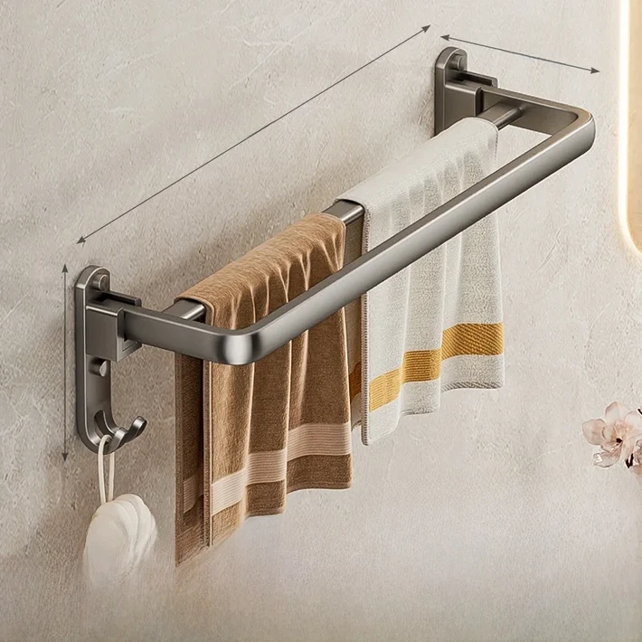 공간 알루미늄 욕실 수건 걸이 형 화장실 보관 선반 드릴링 필요 없음 액세서리 주최자