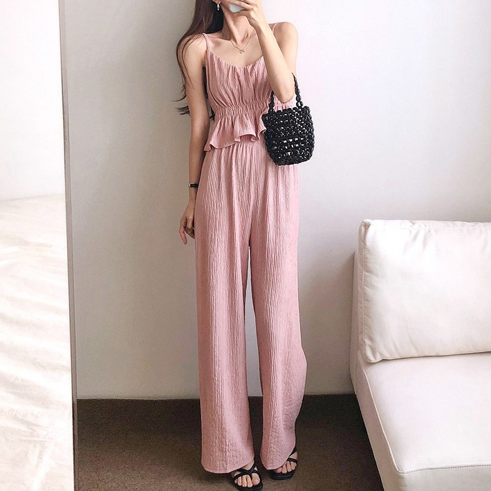 요시아나 당일발송 러블리무드 레이카 끈나시 탑 롱팬츠 투피스 세트 3컬러