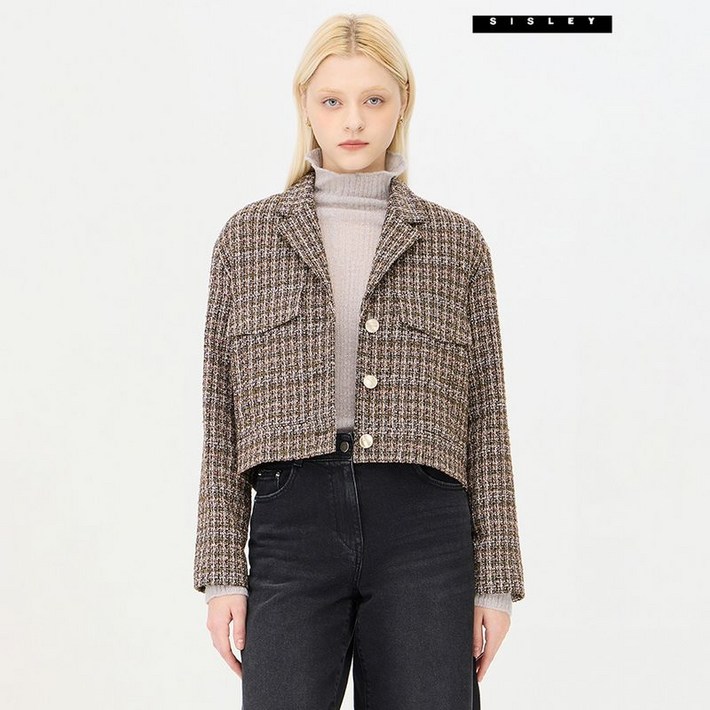 시슬리 에코 델핀 트위드 아웃 포켓 자켓 SAJK37461