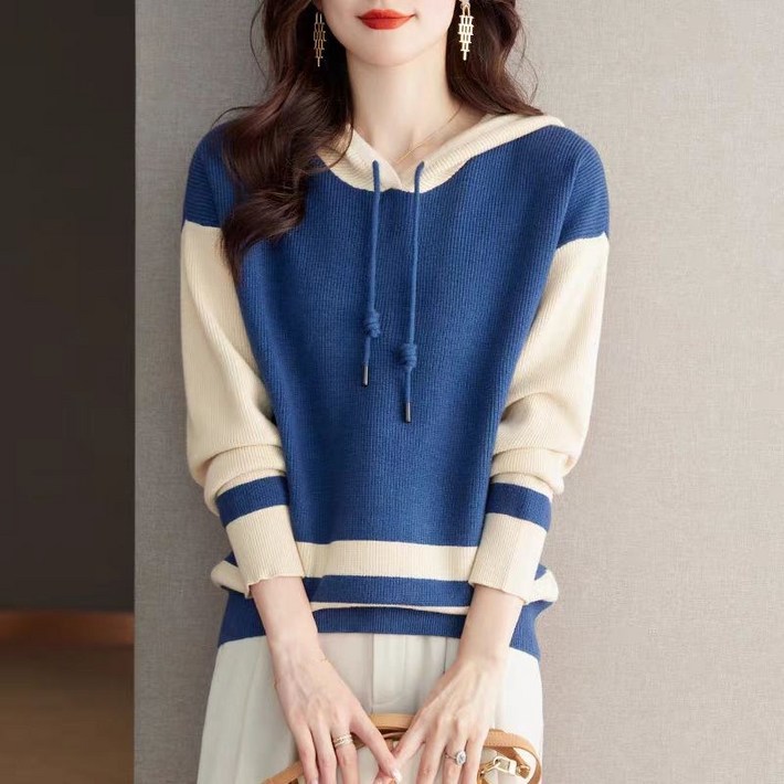 ASURE 여성 봄가을 캐주얼 후드 니트 셔츠 상의 이너 셔츠