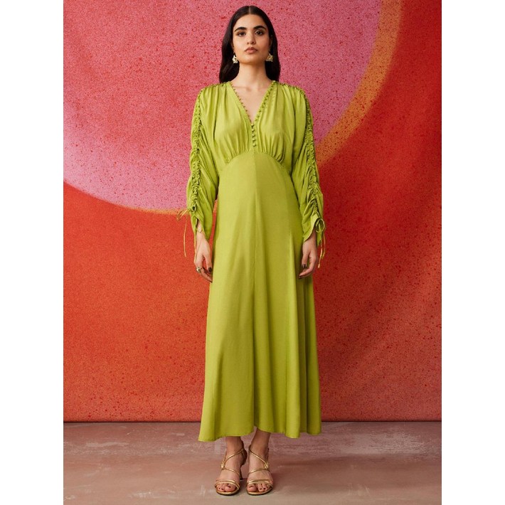 앤아더스토리즈 드로스트링 미디 드레스 라임 14072936