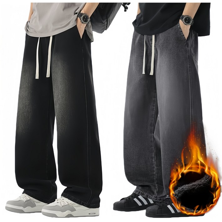 BDICOOL 남성 데님 팬츠 11 청바지 세미 와이드 기모 밴딩 롱 데님 일자 팬츠 BK113