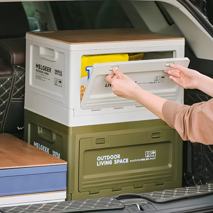 프리미엄 우드상판 캠핑 접이식 수납박스 차량 트렁크 정리함