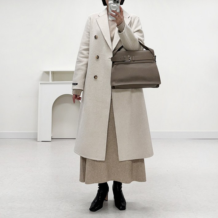 울 더블 벨티드 핸드메이드 롱 코트 2컬러