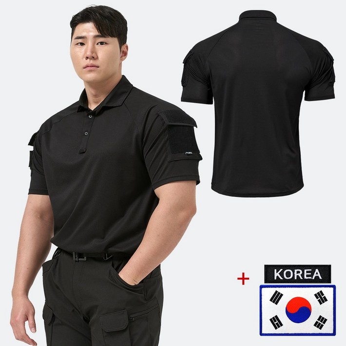 아머 전술 반팔 카라 티셔츠 태극기 코리아 패치 밀리터리 군용 경호 가드 보안 스태프 안전 코리아