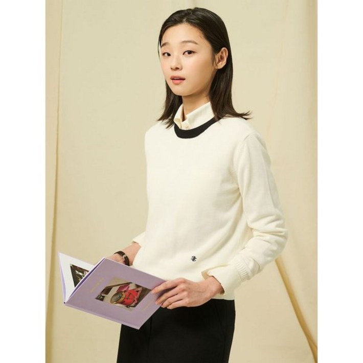 백화점출고 빈폴레이디스 코튼 라운드넥 링거 풀오버  아이보리 BF5151C050 티셔츠 간절기 데일리 출근룩