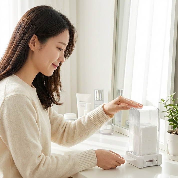 씨엔알비 원터치 위생 화장솜 케이스, 클리어화이트, 1개