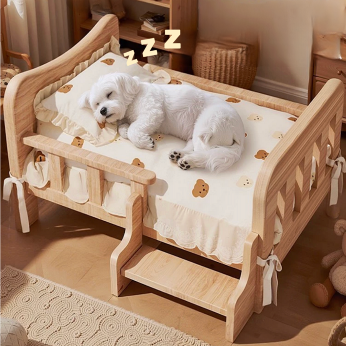 미우앤우 강아지 고양이 원목 침대 반려동물 나무침대 쿨매트 침구세트