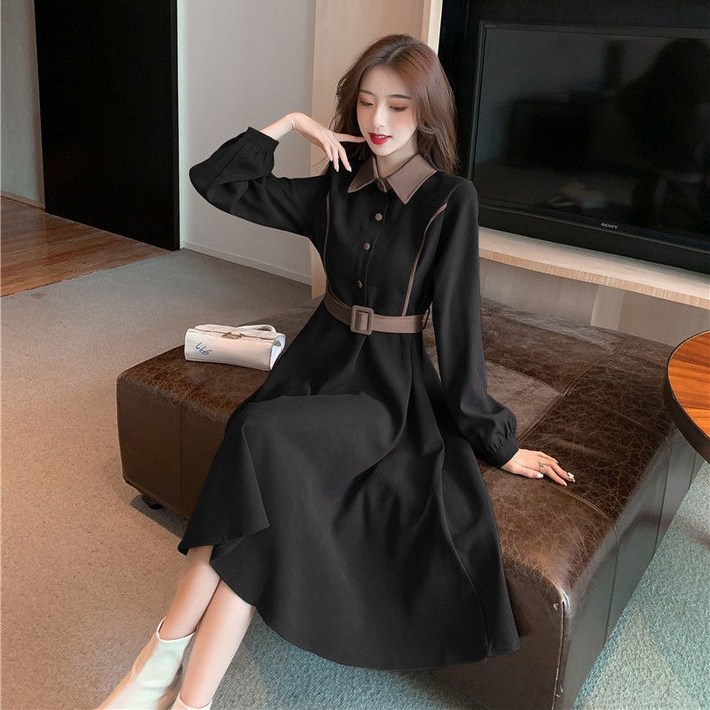 ANYOU 원피스 가을 신상 셔츠 스커트 한국 배송