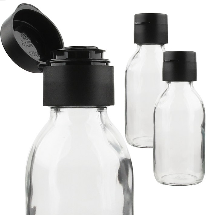 공병상회 OS미니소스100 투명 유리병 3P  블랙캡 세트