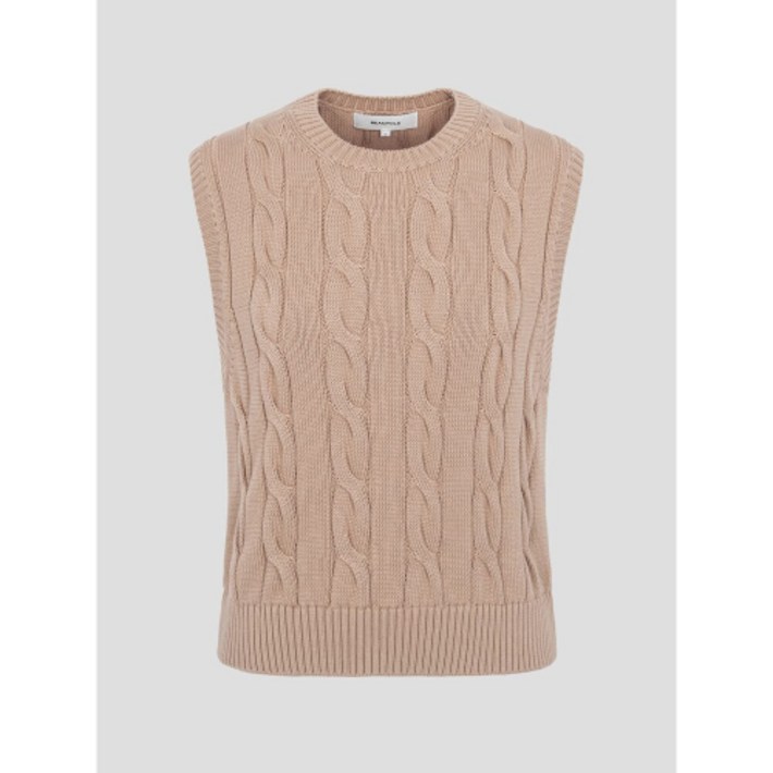 빈폴 레이디스 코튼 케이블 라운드넥 쇼트 베스트 베이지