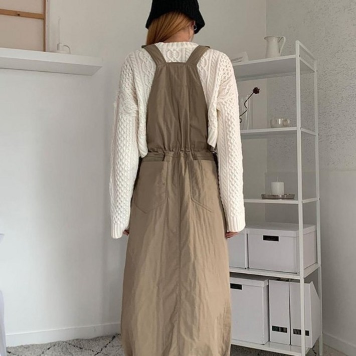 여자 멜빵 가을아노락 허리셔링 스토퍼 패딩 롱원피스