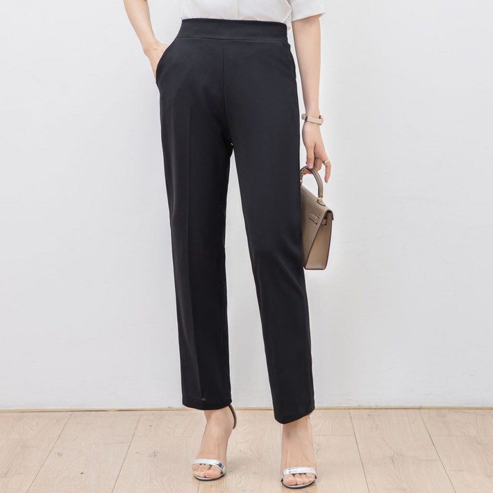 여름 쿨원단 에이플심플 여성 슬림 일자핏 스판 바지 블랙
