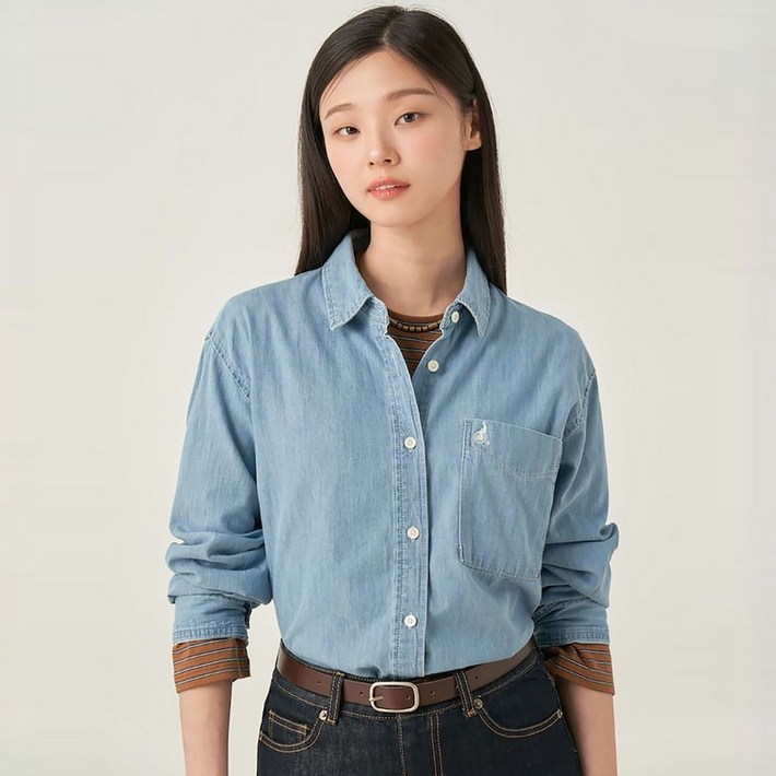 백화점 정품 빈폴 레이디스 데님 오버핏 셔츠 스카이 블루 BF5764C03Q