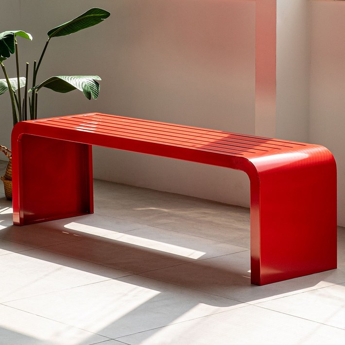 당일출고 비비드 야외벤치 철제벤치 카페 테라스 포토존 대기 벤치의자 공원벤치 웨이팅벤치, 레드