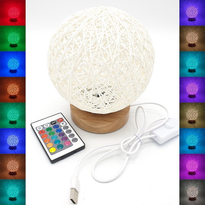 LED RGB 리모콘 라탄 등나무 무드등 카페 감성인테리어 간접조명 밝기조절 가능, RGB 등나무 무드등