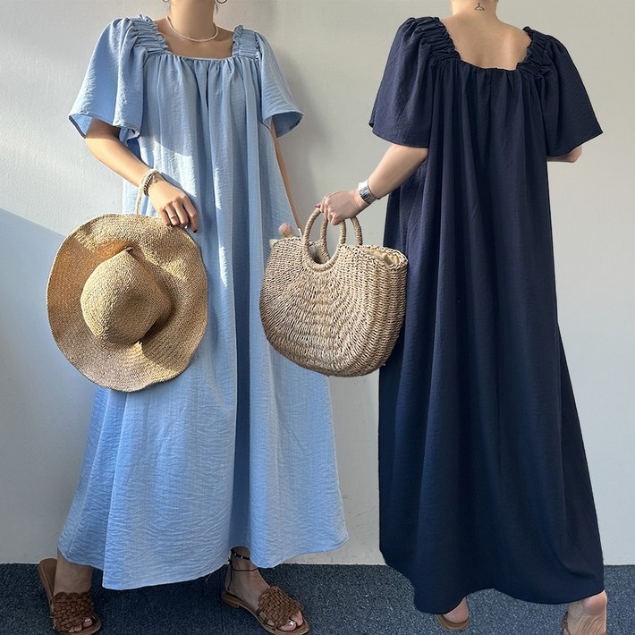 에이스토리 루즈핏 퍼프소매 롱원피스 빅사이즈 여름원피스