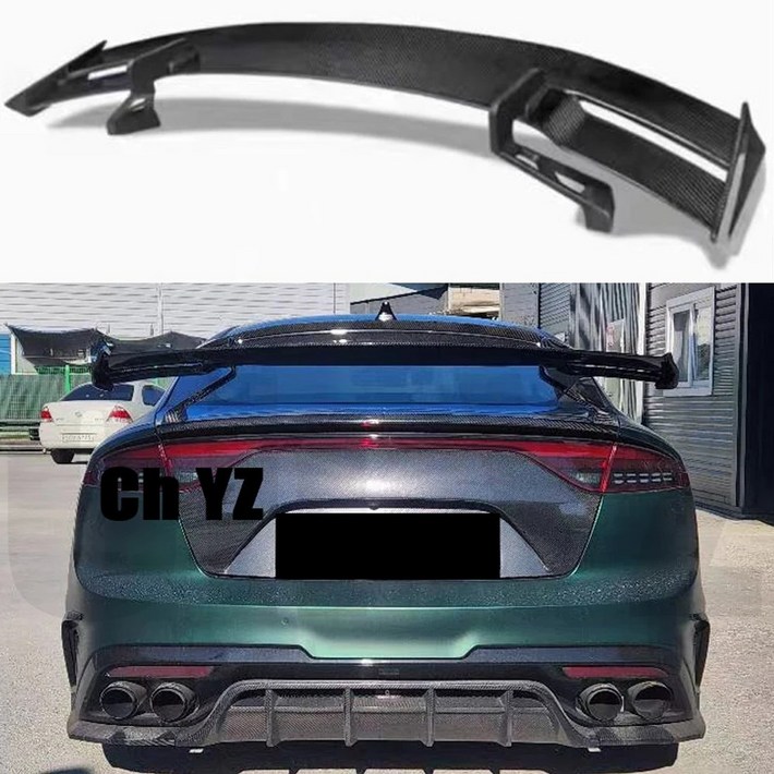 KIA K8 스팅어 스포일러에 사 실제 광택 카본  후면 윙 GT 스타일 스포츠  바디 키트 리어 스포일러 1419 리얼 카본 파이버