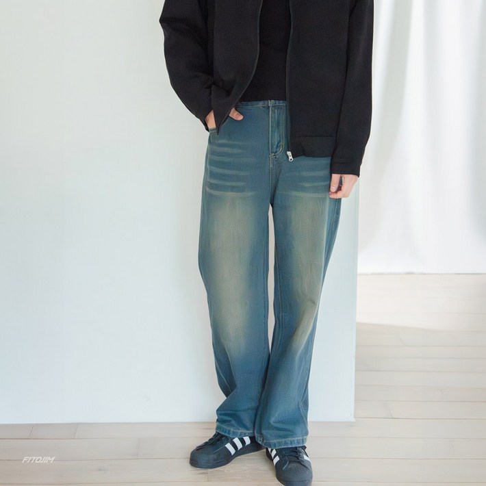 FITOJIM 남자 세미와이드 일자 워싱 데님팬츠 청바지 바지