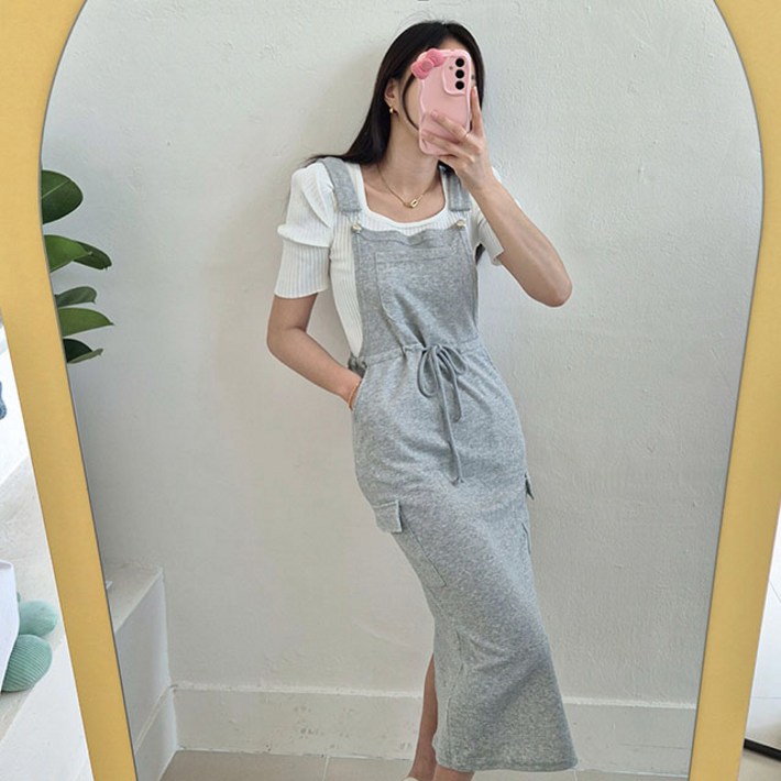 데일리 쭈리 포켓 트레이닝 멜빵 롱원피스 2COLOR