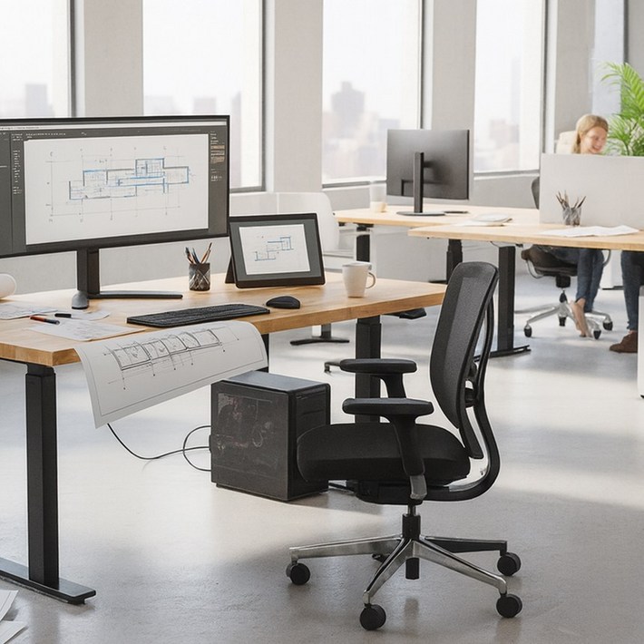 에렉투스 하드우드 원목상판 리낙 쿼드 모션데스크 오크 2400x1000x45 프리미엄