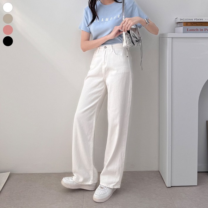 블레스유 여성 일자 면바지 흰색바지 봄바지 코튼팬츠