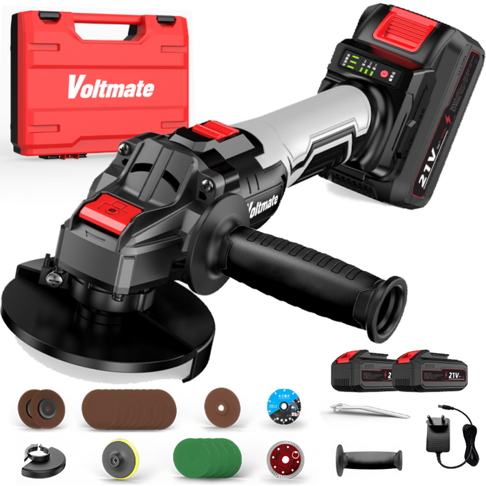 국내발송 VoltMate 독일 과학 기술 21V BLDC 무선 충전식 전동 브러시리스 그라인더 4.0ah 고성능 리튬 그라인더 연마기 광택기 배터리 2개 세트, 1개