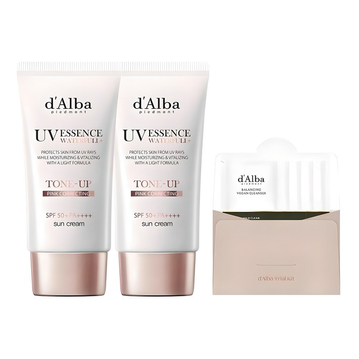 달바 워터풀 톤업 선크림 SPF 50+ PA++++ 50ml x 2p + 밸런싱 비건 젤 클렌저 15ml 세트, 2개