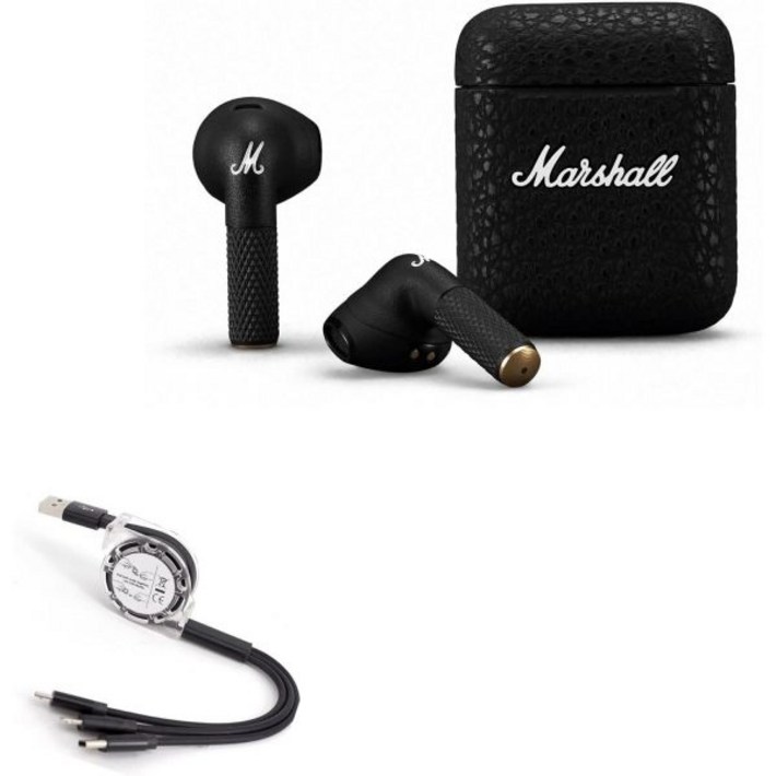 BOXWAVE CORPORATION 마샬 Minor III와 호환되는 박스웨이브 케이블 AllCharge miniSync 접이식 III용 휴대용 USB Jet Black