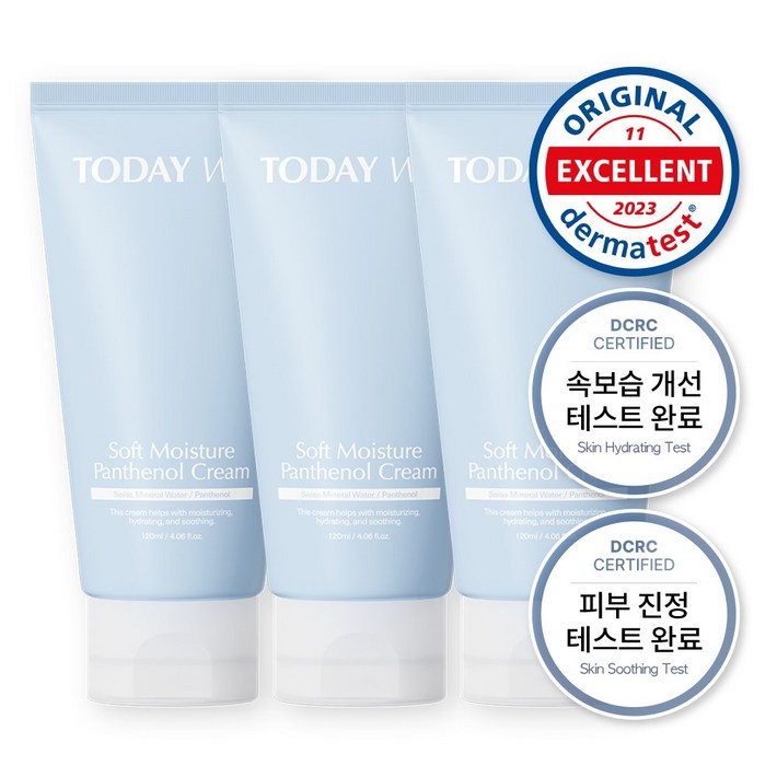 투데이위드 소프트 모이스쳐 판테놀 10 속보습 수분크림, 3개, 120ml