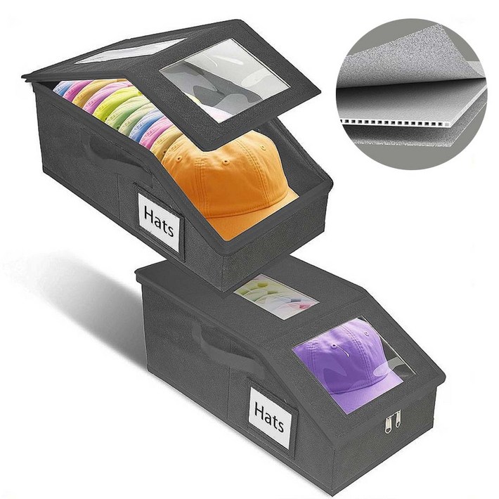 루베이 모자 먼지차단 보관함 접이식 구조 대용량 정리 스카프장난감수건, 1개, 블랙