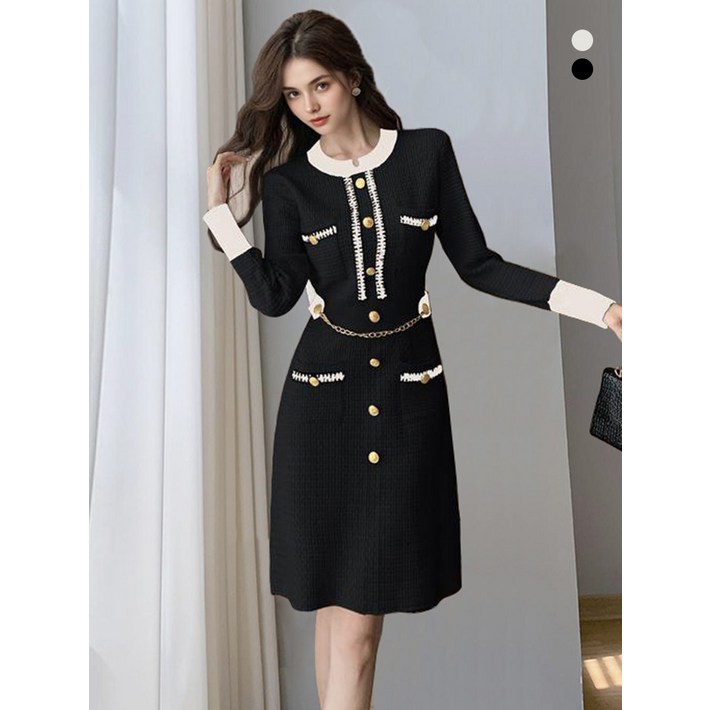 비바로그 비바로그 프린지 금장 버튼 니트 원피스