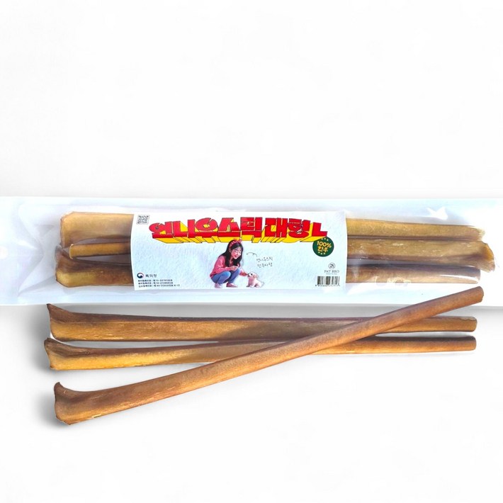 직접제조 100한우 언니우스틱 L 대형 중대형견 3개입 30CM 대형껌 오래먹는간식 소우신 스트레스해소 이갈이 천연개껌, 1개, 110g, 한우소고기