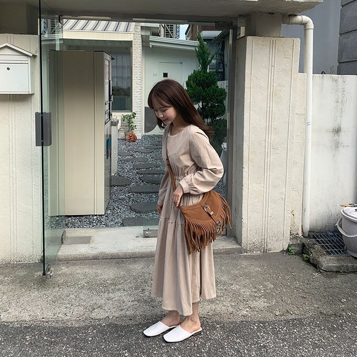 키작녀추천 라운드 골덴 캉캉 스트링 플레어 롱 원피스 나들이 가을원피스 키작녀원피스 하객룩