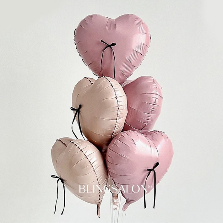 블링살롱 리본 포인트 하트 알루미늄 스탠드 풍선세트 6P 생일파티 프로포즈 셀프촬영, 라이트핑크로즈핑크