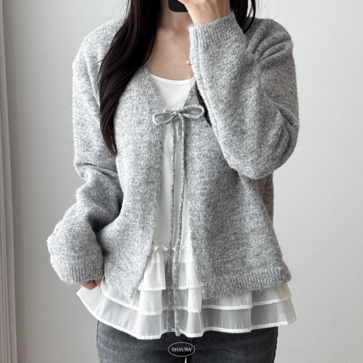 샤우라 러블리 데일리룩 프릴 레이어드 뷔스티에 가디건