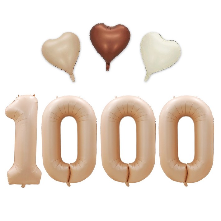 해피쏘굿 1000일 40인치 대형 크림베이지 숫자 하트 풍선세트