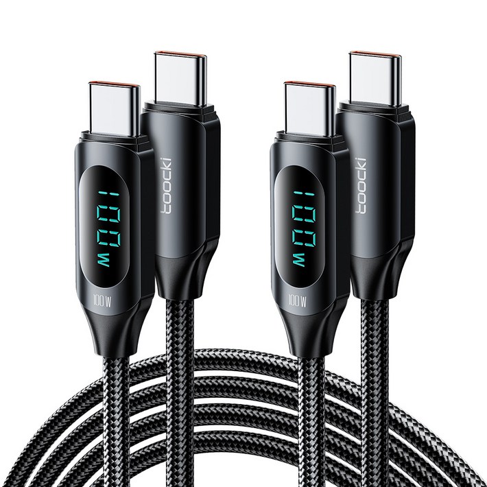TOOCKI 알루미늄 합금으로 디스플레이 CC 100w 고속 충전케이블, 2m, 블랙, 2개 TOOCKI 알루미늄 합금으로 디스플레이 CC 100w 고속 충전케이블, 2m, 블랙, 2개