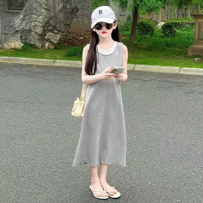 해피유통 청소년 여름 스포츠 캐주얼 원피스 편안한 민소매 디자인디자인14세 이상