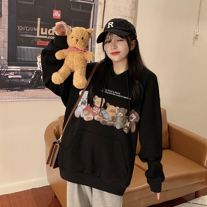 YioYcc 후드티 가을 겨울 귀여운 곰돌이 맨투맨