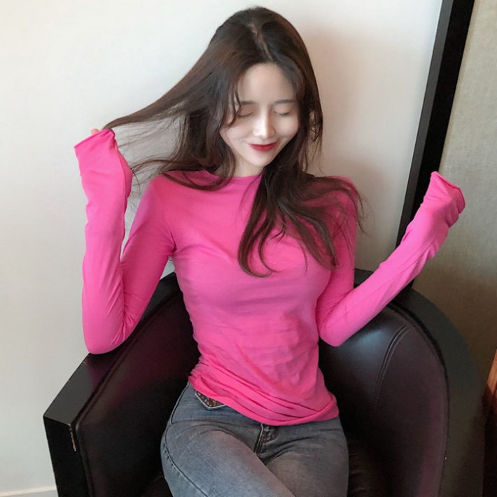 여성 기본티 출근룩 스판티 이너티 슬림 데일리 라운드넥 무지 쫄티